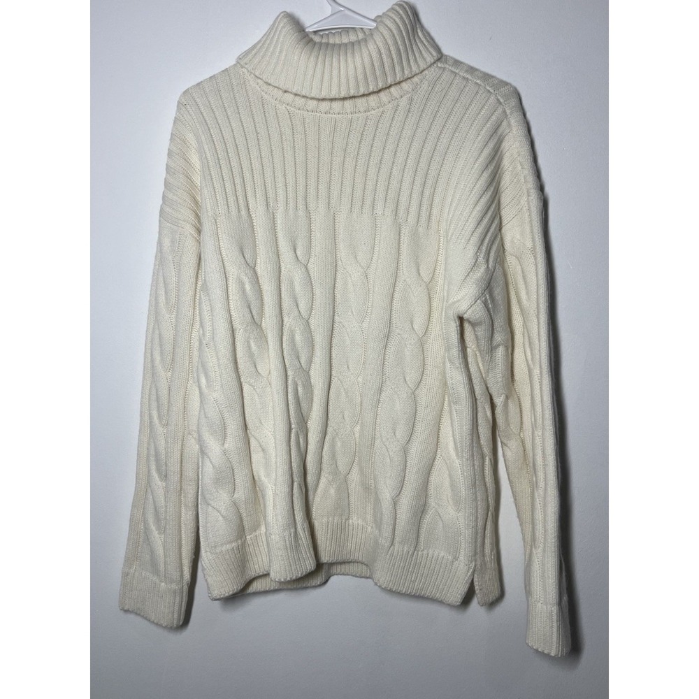 Calvin Klein Women's Cream Cable-Knit Turtleneck Sweater – 100% Acrylic Size M